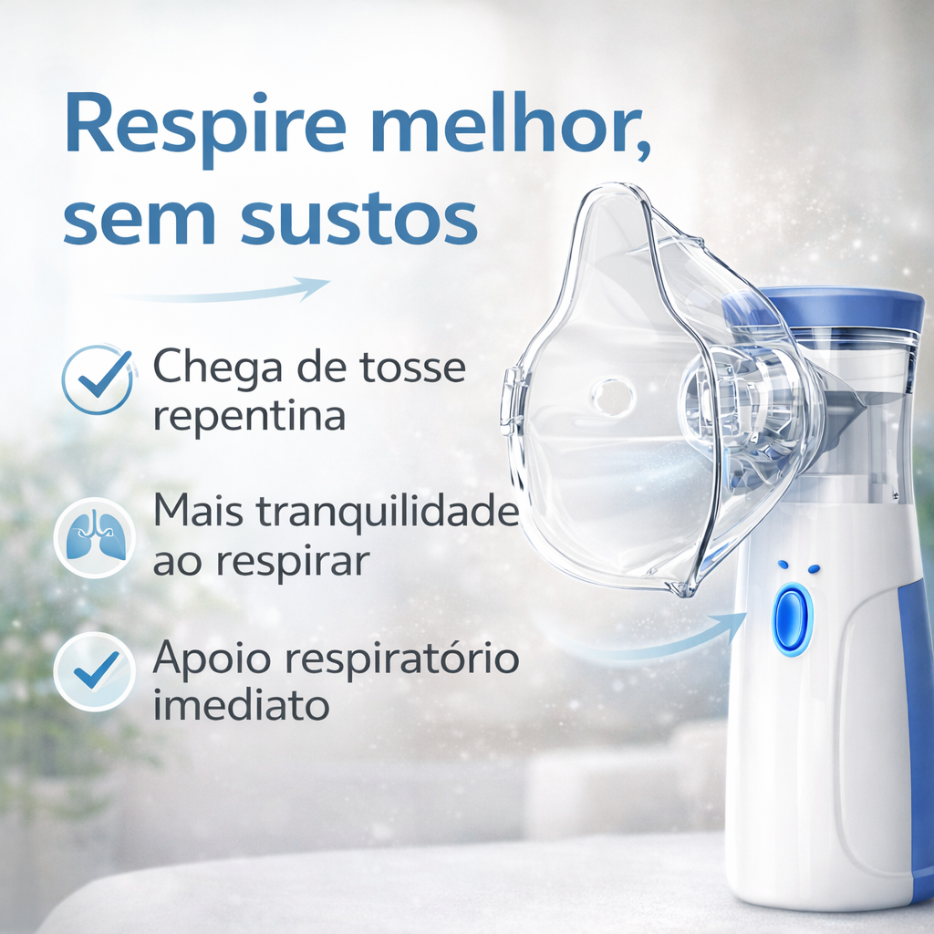 Nebulizador Portátil - Alívio respiratório rápido, onde quer que esteja.