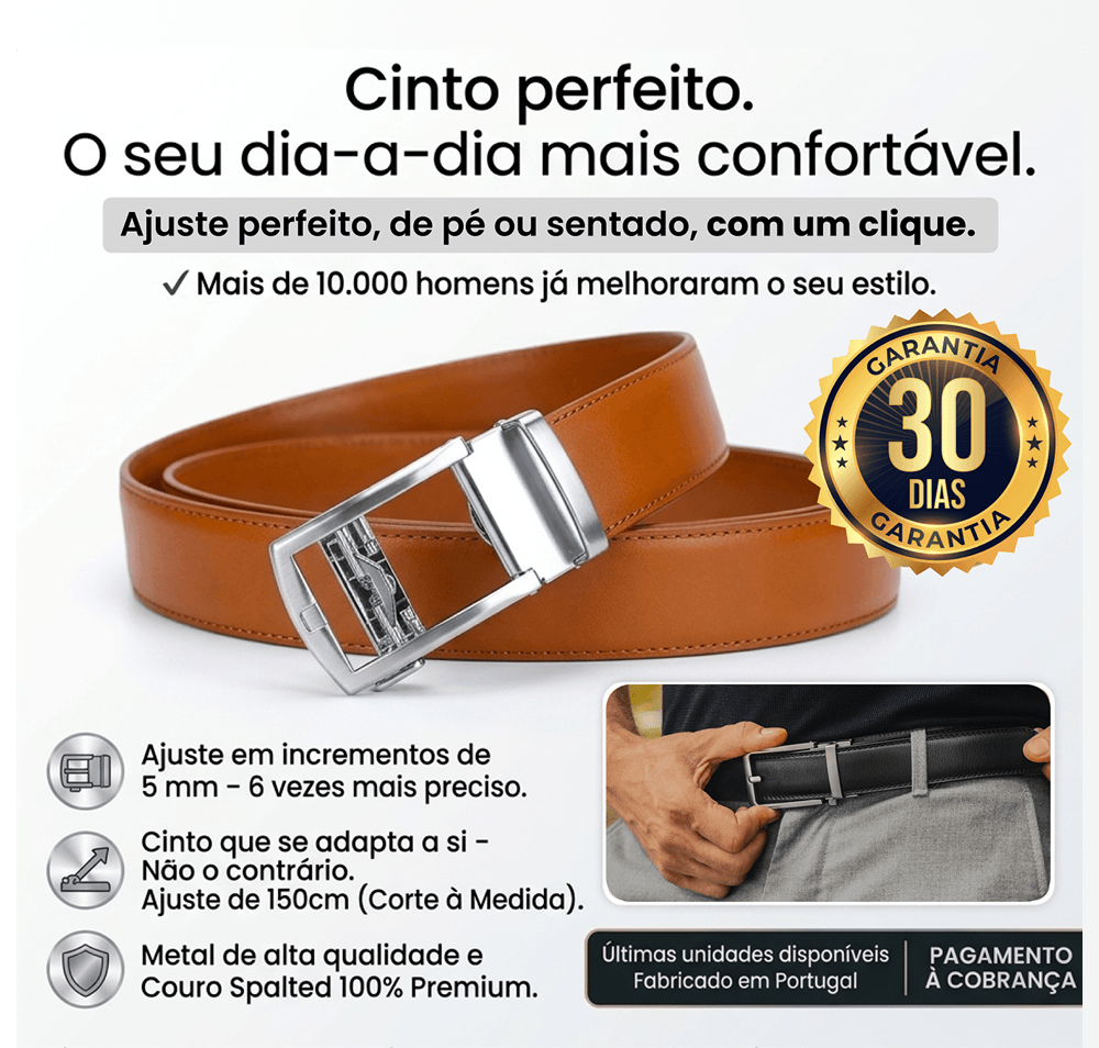 Cinto Perfeito - Ajuste perfeito, design sem orifícios