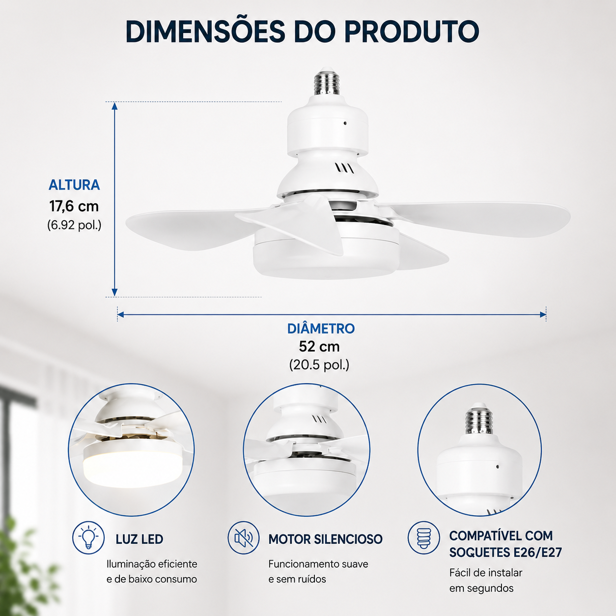 AuraFan™ Ventilador de Teto LED com Controle Remoto