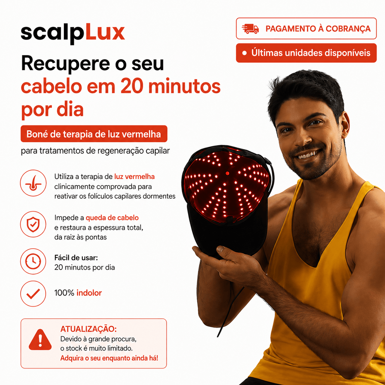 Boné de terapia de luz vermelha para tratamentos de regeneração capilar