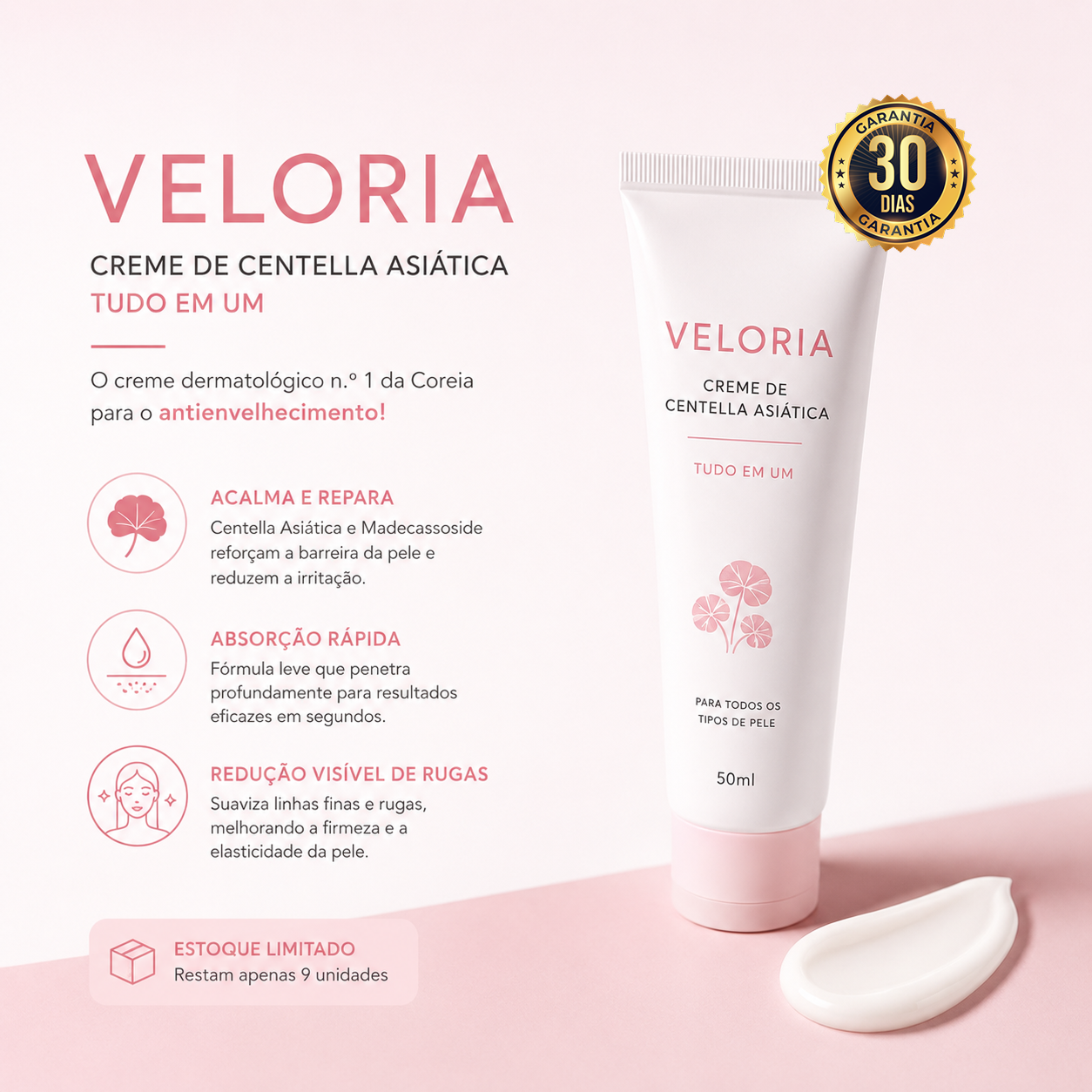 VELORIA Creme de Centella Asiática (Tudo em Um)